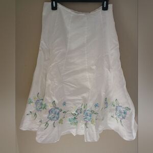 Allison Taylor White 100% Linen Full Skirt Midi Embroidered Size 10